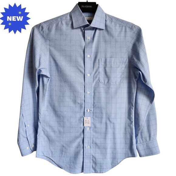 14.5 32/33 Blue Dress Shirt Jos A Bank Traveler New Nwt Check Grid Tailored Fit - Picture 1 of 17